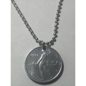 1987 Italy 50 Lire Coin Pendant. Real Circulated, On 24” Chain. Great Gift 🎁